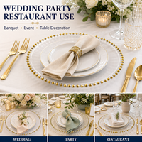 Assiettes de présentation jetables en plastique de 13 pouces, rondes, dorées perlées, pour la décoration de tables de mariage et d'événements (vente en gros)