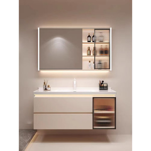 <span class=keywords><strong>Meuble</strong></span> sanitaire de salle de bain suspendu au mur de 30 pouces en contreplaqué de miroir avec lavabo en céramique - Product Image 1