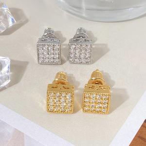 Simple Design 18K Gold Plated Cubic Zirconia Square <b>Stud</b> Earrings for Women - Product Image 6