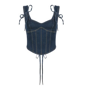 2023 Cross-border primavera gilet Sexy Sexy da ragazza Sexy tutina da donna t-Shirt sottile reggiseno in Denim dimagrante - Product Image 5