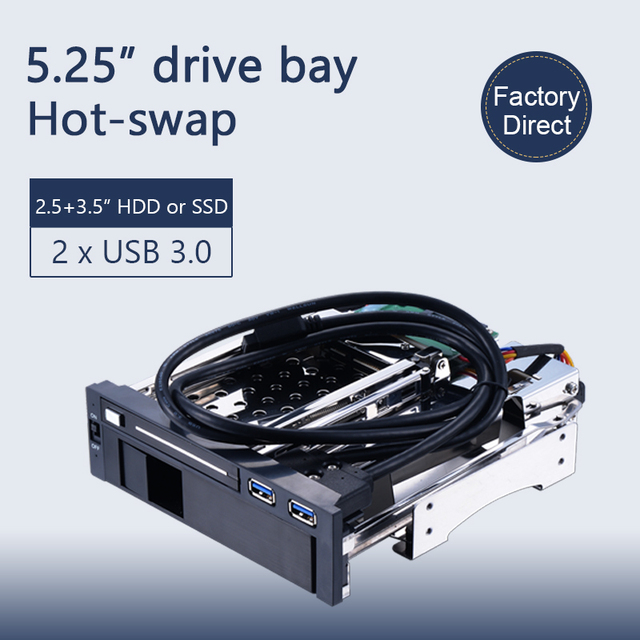 Unestech Dual Bay 5.25in Hot-Swap USB 3.0 Mobile Rack 2.5in +3.5in SATA HDD Enclosure Hard Drive