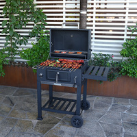 Barbecue au charbon de bois en acier robuste et moderne avec finition thermolaquée et deux tables latérales pour l'extérieur, la cour et les fêtes