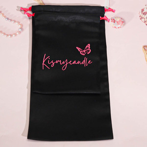 Bolsa de Satén Negra de Alta Gama para Botellas de Vino y Perfume, con Cordón, Logotipo Personalizado Impreso, Bolsa de Embalaje de Satén con Cordón - Product Image 4