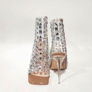 Venta Directa de Fábrica, Zapatos de Tacón Alto Elegantes con Punta Abierta y Pedrería, Botines de Tacón Alto para Mujer, Botas de Lujo con Pedrería - Product Image 5