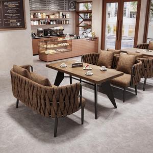 Industrial Style Coffee Shop <b>Sofa</b> Set Metal Frame High-Density Foam Durable Restaurant Furniture - Product Image 3