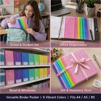 Pochettes de classement à fermeture éclair en PVC pailleté Kaplo A6 à 6 trous, enveloppes de budget étanches pour feuilles mobiles, idéales pour la planification au bureau/à l'école