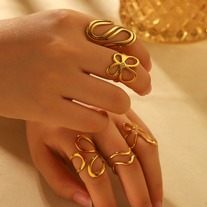 European Style Women's 18k Gold Plated <b>Adjustable</b> Flower <b>Ring</b> Geometric Irregular Design Gift Jewelry - Product Image 2