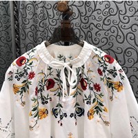Top qualité nouveau Designer Blouse chemise 2025 automne femmes manches chauve-souris luxueux broderie Floral ample blanc bleu Blouses