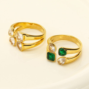 INS Style <strong>Light</strong> Luxury Double-layer love Geometric Zircon Female Titanium Stainless Steel 18k Gold-plated Open Ring - Product Image 1