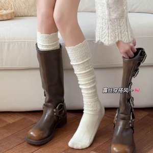 Women Knitted Calf <b>Socks</b> Gray Medium Thickness Thermo Warm Autumn Winter Long <b>Socks</b> Retro Style Versatile <b>Cute</b> - Product Image 2