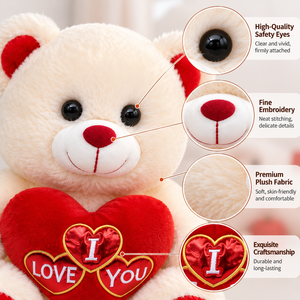 ตุ๊กตาหมีครีม OEM โรงงานขายส่ง ปักลาย I <span class=keywords><strong>Love</strong></span> You สีทองและหัวใจสีแดง สำหรับเป็นของขวัญวาเลนไทน์ - Product Image 3