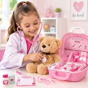 Juego de 6 Piezas de <span class=keywords><strong>Doctor</strong></span> para Niños con Maleta Portátil Rosa, Kit Médico Educativo de Juego de Roles para Niños Pequeños y Niñas - Product Image 6