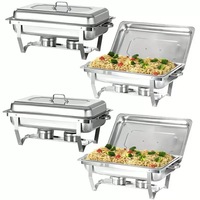 Chauffe-Plats Commercial Populaire en Acier Inoxydable de Haute Qualité, Ensemble de 3 Casseroles, Chauffage à l'Alcool pour Buffet d'Hôtel, 9L, Argent