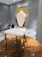 Chaise de fête confortable en cuir PU blanc en acier inoxydable pour table à manger, ensemble de 4 chaises