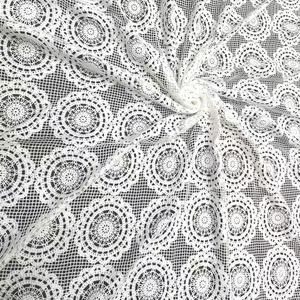 قماش بوليستر أبيض شبكة مربعة من نسيج الدانتيل المطرز قماش أنيق للفساتين غير الرسمية - Product Image 2