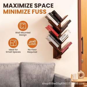 Étagère murale simple en bois, rectangulaire, en bois massif, réglable, pour organiser les livres et les articles divers - Product Image 3