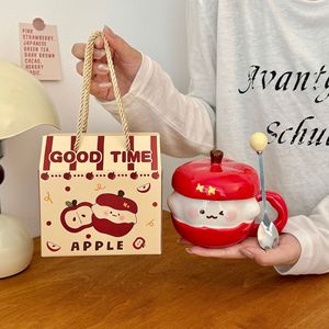 Cute Apple Ceramic Mug with Lid Porcelain Coffee Cup Gift Drinkware for Home Office - Product Image 1