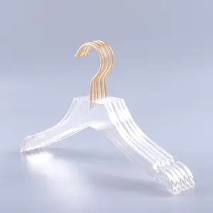 hot sale custom logo plastic clear acrylic clothes hanger with gold hook or silver hook