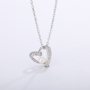 Collar con colgante de corazón de perla, joyería de cobre, forma de amor hueca brillante, collar de moda para mujer, regalo - Product Image 3