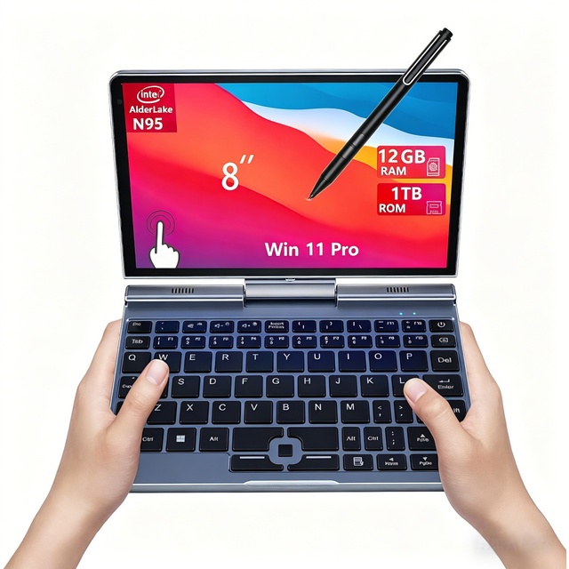 New Lightweight 8-Inch Touch Screen Mini Laptop Intel N95 DDR5 12GB SSD 128GB/256GB/512GB 360 Rotate WiFi 6 English US 120Hz