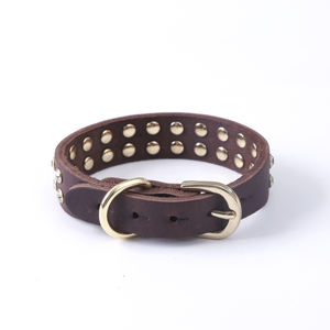 Haustier liefert Qualität Heavy Duty Luxus Echt leder Haustier halsband zwei Linien Strass Hunde halsband Leder - Product Image 4