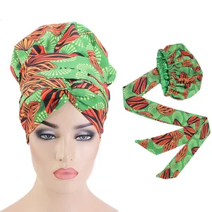Novas Mulheres Turbante Pré-amarrado Bonnet Flor Headwrap Padrão Africano Dormir Beanie Para Senhoras