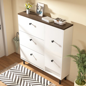 Armoire à <span class=keywords><strong>chaussures</strong></span> cachée avec 3 tiroirs à rabat Armoire à <span class=keywords><strong>chaussures</strong></span> autoportante Couloir Salon <span class=keywords><strong>Commode</strong></span> à <span class=keywords><strong>chaussures</strong></span> avec siège pliable - Product Image 2