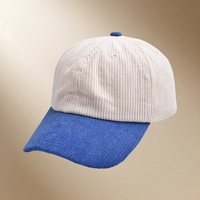 Casquette de baseball personnalisée à 6 panneaux en velours côtelé souple, blocs de couleur, visière incurvée réglable, logo brodé, vente en gros pour hommes et femmes