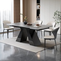 Mesa de Comedor Extensible Moderna con Superficie Rectangular de Piedra Sinterizada, Mesa Expandible para 6-8 Personas, Muebles para el Hogar, Cocina y Comedor