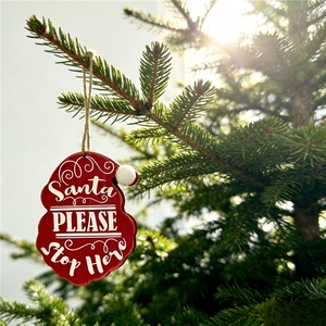 Adornos Decorativos Navideños de Madera con Diseño de <span class=keywords><strong>Santa</strong></span> Claus 'Por Favor, Deténgase Aquí' (Estilos Rojo/Blanco) - Product Image 3