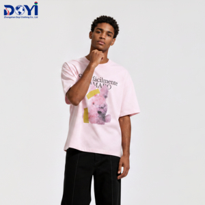 T-shirt en tricot surdimensionné décontracté hip-hop brodé d'animaux DUYI pour hommes et femmes, manches courtes, 100% coton, 280g, respirant - Product Image 4