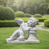 TREVI Garden Decoration Life Size White Marble Stone Small Wings Angel Statues Sleeping Cherub Sculpture for Sale