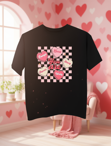 T-shirt per San Valentino da donna, manica corta, girocollo, stampa a cuore scozzese, cotone morbido, vestibilità ampia, casual, per la primavera e l'estate - Product Image 2