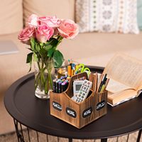 360 ° Organisateur rotatif pour fournitures artistiques en bois, porte-stylos et crayons avec poignée et 4 compartiments, rangement de bureau pour pinceaux de peinture, studio d'art
