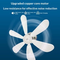 Ventilateur de plafond solaire DC ABS LED avec lumière, portable pour camping extérieur, grande puissance éolienne, rechargeable, télécommande, lampe de plafond photovoltaïque