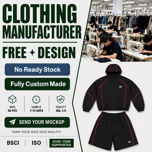 Ensemble de survêtement personnalisé 2 pièces noir avec passepoil rouge, veste à capuche et short assorti, streetwear, fabricant OEM en gros - Product Image 1