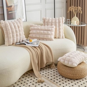 Fundas de Almohada Decorativas de Piel Sintética, Suaves y Acogedoras, con Diseño a Cuadros, Fundas de Almohada de Terciopelo para Sofá - Product Image 5