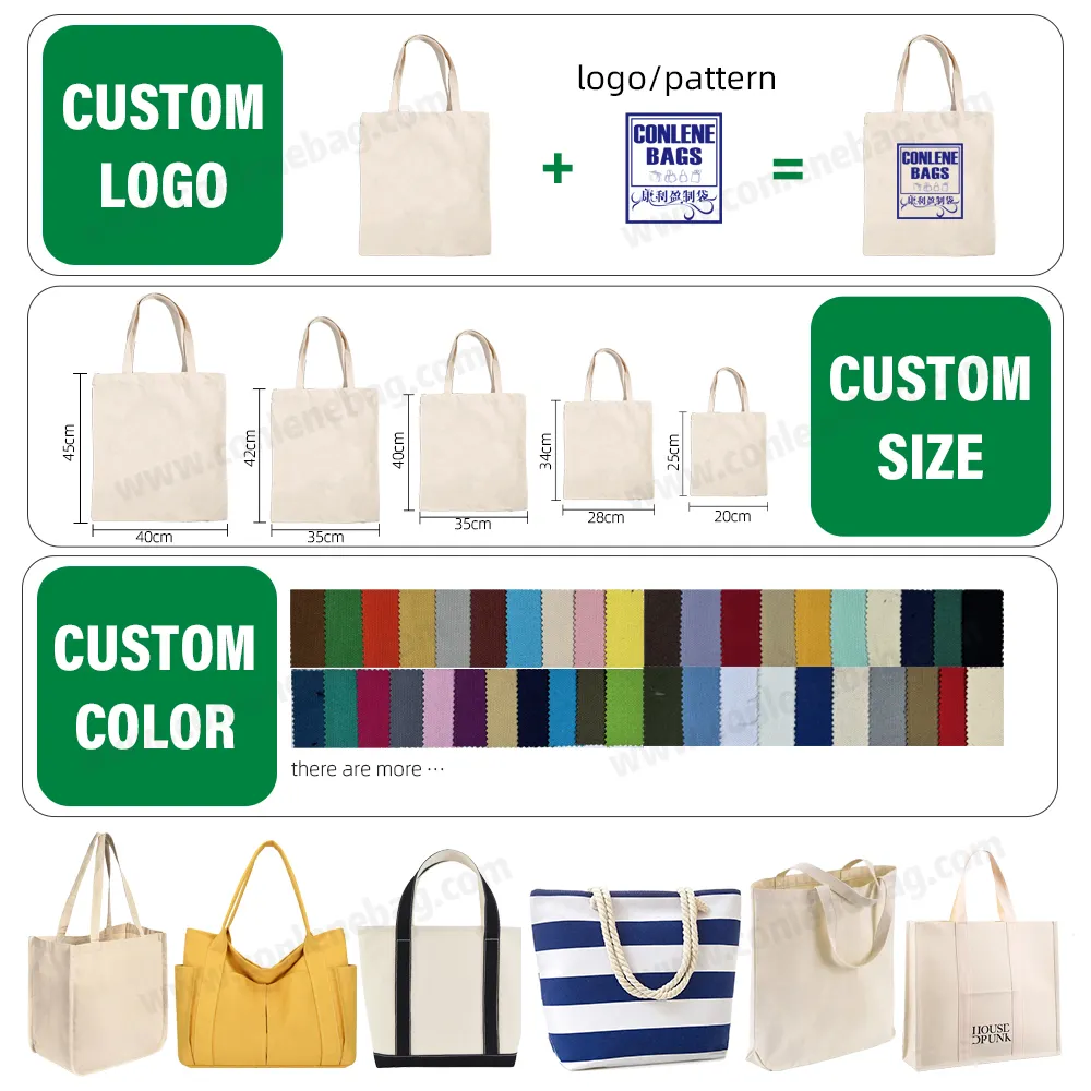 Large Capacity Fashion Eco Custom Logo Shoulder Durable Canvas Beach Cotton Tote Bag