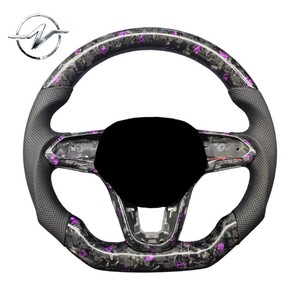 Volante Deportivo de 3 Radios, Perforado, Antideslizante, de Fibra de Carbono Forjada, Color Morado, para Volkswagen Mk8 8.5 Golf Jetta - Product Image 1