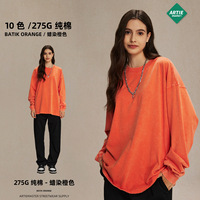 Kaos Lapisan Dasar Pria & Wanita Model Vintage Trendi Musim Gugur/Dingin 2025, Bahan Katun Lengan Panjang, Benang Ganda 275g, Batik Polos