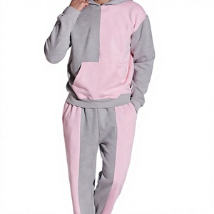 Unisex Color Block Acid Wash Printed Hoodie <b>Tracksuit</b> Set <b>Pink</b> Grey Two Piece Casual Sweatshirt Jogger Pants Streetwear Outfit - Product Image 1