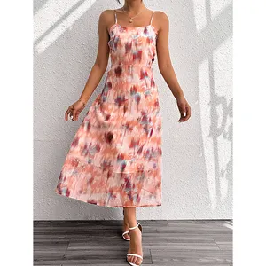 Floral Print Backless Cami Vacation Sleeveless Spaghetti Strap A-line Dress elegant casual holiday boho summer flower dress