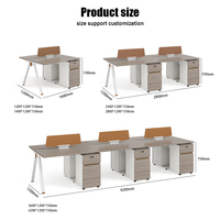 Poste de travail modulaire moderne pour 4 personnes, bureau à plan ouvert, table de travail double face avec écrans d'intimité et armoire de rangement