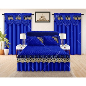 Colecciones de juegos de cama de diseñador, venta al por mayor, conjuntos de faldas de cama baratos de 5 piezas con cortinas a juego, colchas para cama - Product Image 2