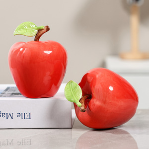 Adorno Decorativo de Cerámica con Forma de Manzana, 2 Piezas, Decoración de Mesa para el Hogar, Estilo Contemporáneo, Regalo de Inauguración de Casa - Product Image 1