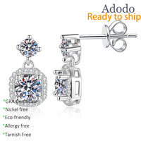 Boucles d'oreilles pendantes carrées en argent sterling 925 avec moissanite VVS de 1,4 carat, taille ronde, certifiées, vente en gros de bijoux fins