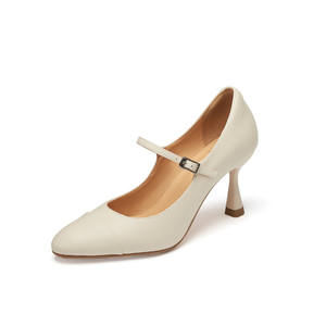 Chaussures classiques à talon de cheville en forme de coupe à vin avec boucle en cuir de vache et design à bouche peu profonde - Product Image 5