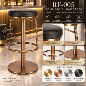 Tabouret de bar moderne en métal rose doré avec siège pivotant à 360° en cuir synthétique - Product Image 5