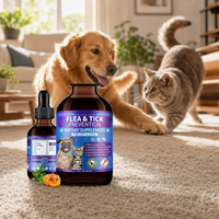 Gouttes de prévention contre les puces et les tiques pour chiens - Supplément liquide riche en protéines, huile de noix de coco, poudre d'ail, soutien immunitaire, absorption rapide