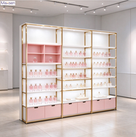 Vitrine de présentation de maquillage et cosmétiques éco-responsable avec éclairage LED et cadre doré, personnalisable pour la vente au détail